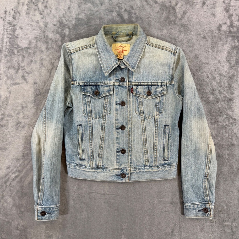 Levis Positively Superior Womens Denim Trucker Jacket S Small Blue Light Wash
